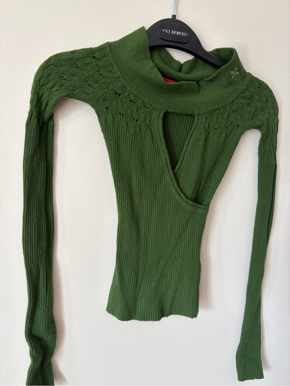 Miss Sixty - Olive Green Cutout Ribbed Long-Sleeve Top